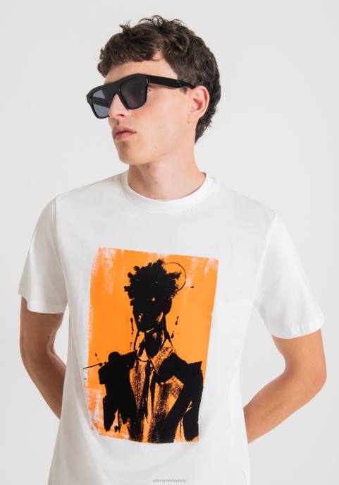 Antony Morato mężczyźni T-shirt o regularnym kroju, wykonany w 100% z bawełny, z kontrastowym nadrukiem VNLT145 odzież krem