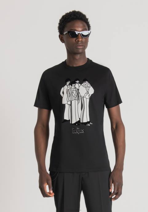 Antony Morato mężczyźni T-shirt o regularnym kroju, wykonany w 100% z bawełny, z nadrukiem Beatlesów VNLT169 odzież czarny