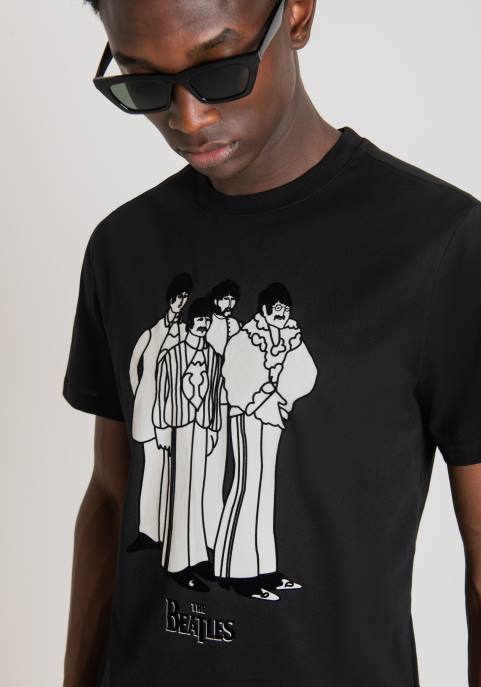 Antony Morato mężczyźni T-shirt o regularnym kroju, wykonany w 100% z bawełny, z nadrukiem Beatlesów VNLT169 odzież czarny