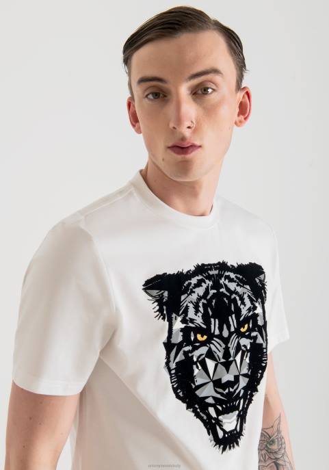 Antony Morato mężczyźni T-shirt o regularnym kroju, wykonany w 100% z miękkiej bawełny, z nadrukiem w panterkę VNLT199 odzież krem
