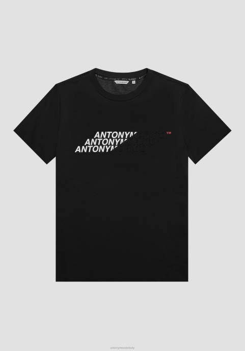 Antony Morato mężczyźni T-shirt o regularnym kroju, wykonany z bawełny, z nadrukiem logo z efektem gumy VNLT171 odzież czarny