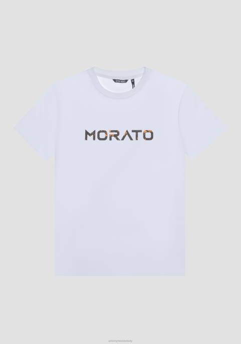 Antony Morato mężczyźni T-shirt o regularnym kroju z czystej bawełny z gumowanym nadrukiem logo VNLT149 odzież krem