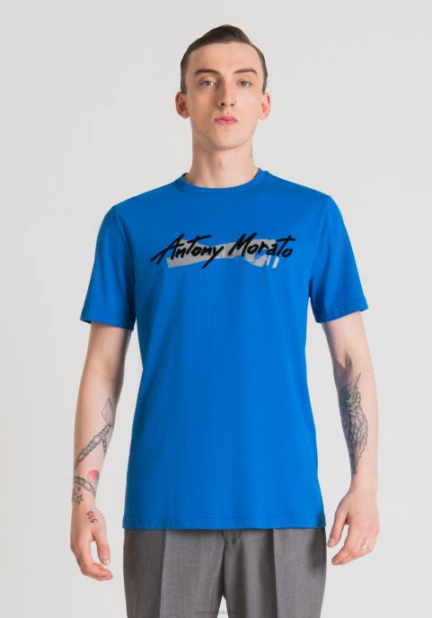 Antony Morato mężczyźni T-shirt o regularnym kroju z czystej bawełny z gumowanym nadrukiem logo VNLT205 odzież 7117