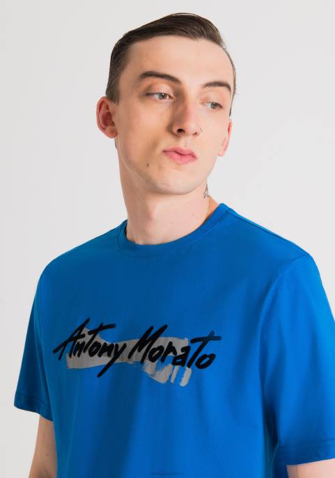 Antony Morato mężczyźni T-shirt o regularnym kroju z czystej bawełny z gumowanym nadrukiem logo VNLT205 odzież 7117