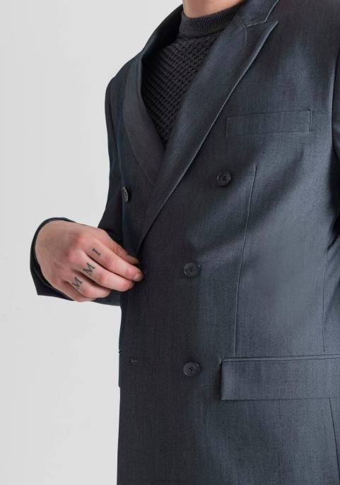 Antony Morato mężczyźni Dwurzędowa kurtka Roger o regularnym kroju z mieszanki bawełny z efektem dżinsu VNLT26 odzież jasny niebieski