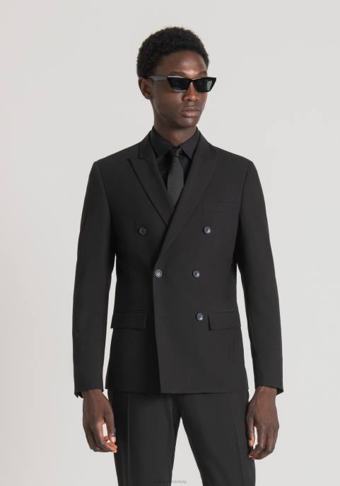 Antony Morato mężczyźni Dwurzędowa marynarka kate o dopasowanym kroju, wykonana z elastycznej tkaniny z domieszką wiskozy VNLT39 odzież czarny