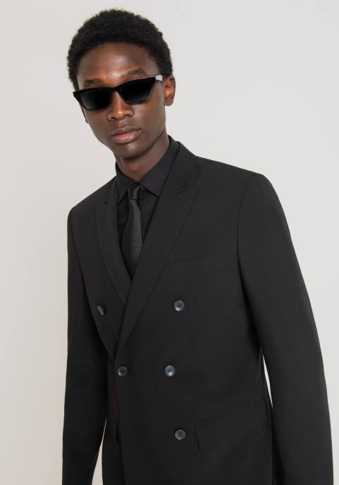 Antony Morato mężczyźni Dwurzędowa marynarka kate o dopasowanym kroju, wykonana z elastycznej tkaniny z domieszką wiskozy VNLT39 odzież czarny