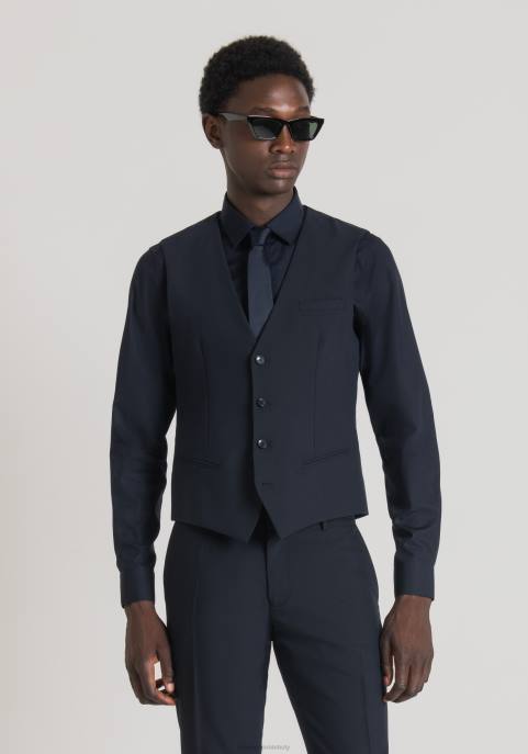 Antony Morato mężczyźni Kamizelka o dopasowanym kroju z mieszanki elastycznej wiskozy VNLT34 odzież niebieski atrament