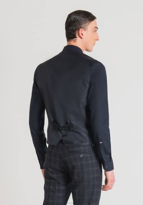 Antony Morato mężczyźni Kamizelka o dopasowanym kroju z mieszanki zawierającej rozciągliwą wiskozę, we wzór w kratkę VNLT32 odzież niebieski atrament