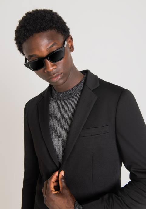 Antony Morato mężczyźni Kurtka Ashe o bardzo dopasowanym kroju, wykonana z elastycznej tkaniny z domieszką wiskozy w jednolitym kolorze VNLT30 odzież czarny