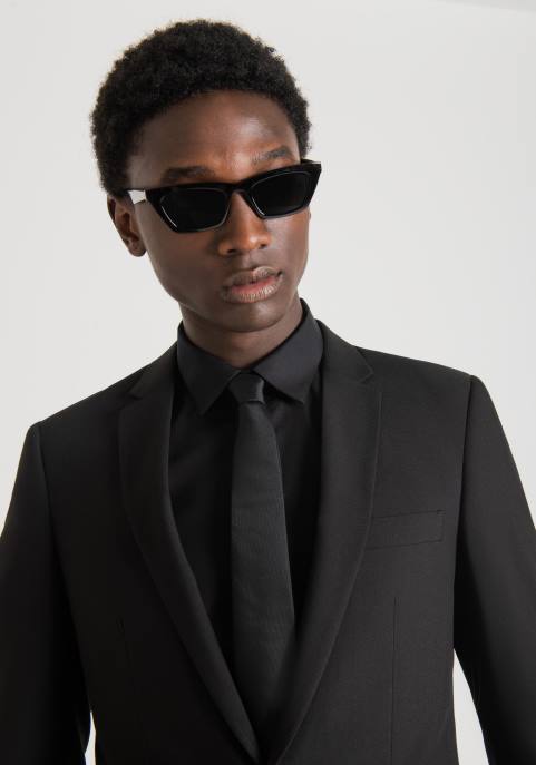 Antony Morato mężczyźni Kurtka Bonnie o dopasowanym kroju, wykonana z elastycznej tkaniny z domieszką wiskozy VNLT35 odzież czarny