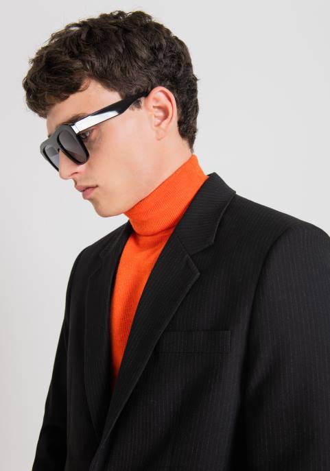 Antony Morato mężczyźni Kurtka Susan o regularnym kroju z elastycznego materiału w prążki VNLT43 odzież czarny