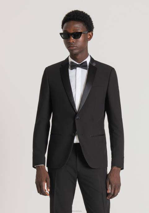 Antony Morato mężczyźni Kurtka nina o dopasowanym kroju z elastycznej mieszanki wiskozy z satynowymi detalami VNLT40 odzież czarny