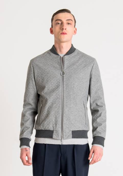 Antony Morato mężczyźni Wąska kurtka bomber z diagonalu z domieszką elastycznej wiskozy VNLT20 odzież średni szary melanż