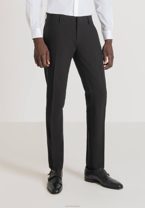 Antony Morato mężczyźni Nina Spodnie o dopasowanym kroju z mieszanki elastycznej wiskozy z satynowymi detalami VNLT232 odzież czarny