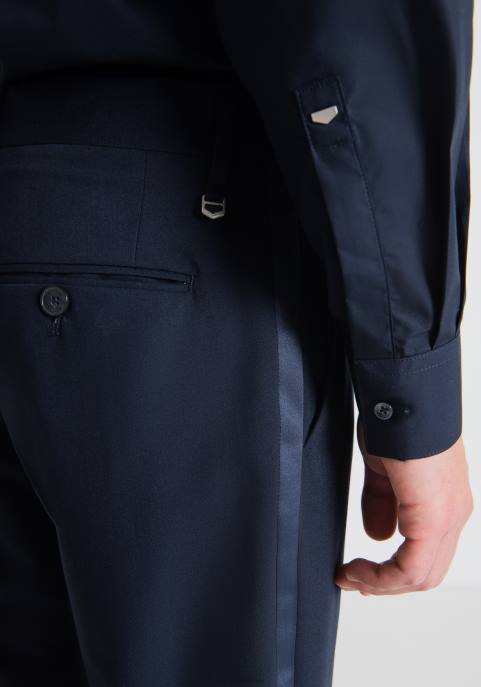 Antony Morato mężczyźni Nina slim spodnie z satynowymi detalami VNLT272 odzież niebieski atrament