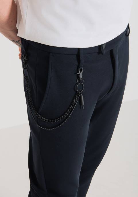 Antony Morato mężczyźni Obcisłe spodnie dresowe z mieszanki zawierającej bawełnę, zapinane na guziki i elastyczny dół VNLT257 odzież niebieski atrament