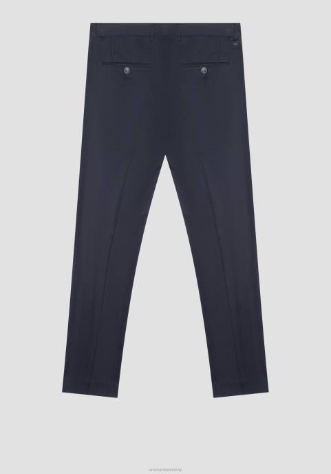 Antony Morato mężczyźni Spodnie Bonnie o dopasowanym kroju z mieszanki wiskozy z motywem prążków VNLT246 odzież niebieski atrament